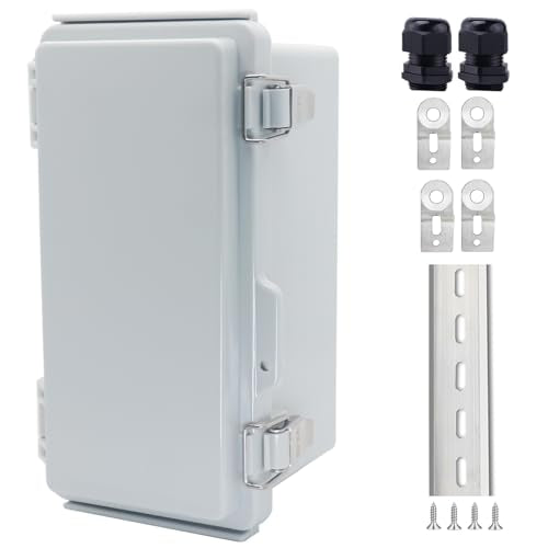 IP67 Waterproof Junction Box, ABS Plastic Electrical Enclosure with Stainless Steel Latch, Hinged Cover Electric Box with Mounting Plate, Wall Brackets & Cable Glands 200x100x110 - color: Grey, size: 7.9"x3.9"x4.3" Standard