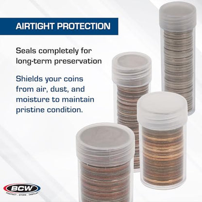 BCW Coin Tubes for US Nickels – 10ct | Durable Plastic Storage with Airtight Lids | Holders for Collectors (Pack of 2) - size: small (Pack of 2)
