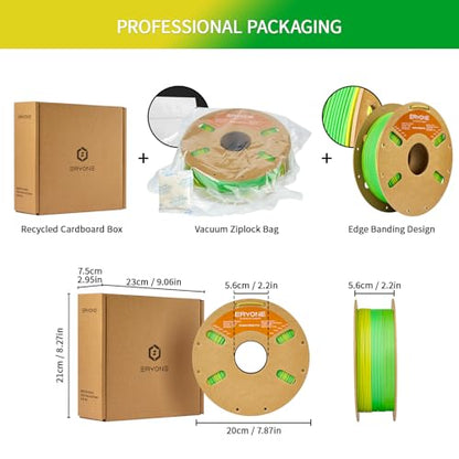 ERYONE Matte Gradient Rainbow 3D Printer PLA Filament 1.75 +/- 0.03mm, Matte Multicolor Filament PLA 1KG(2.2LBS) Spool, Shire (Yellow Green) - color: Matte Gradient Shire, size: 1KG