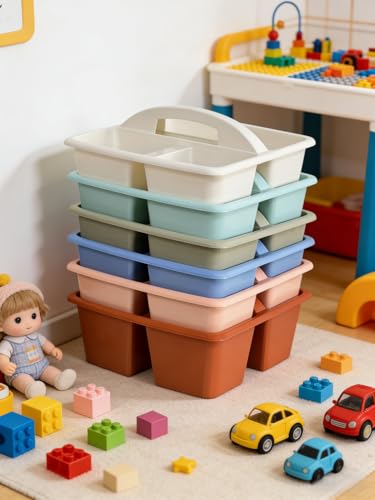Set of 6 Classroom Caddy, Small Plastic Storage Caddy with Handle, Boho - color: Boho