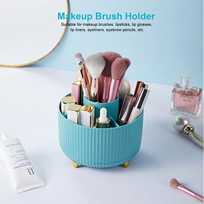 360 Degree Rotation Pen Holder, 5 Slots Office Desk Pen Organizer Multi-Functional Pencil Cup Makeup Brush Holder Office Business Card Pen Pencil Stationery Holder Storage Box Blue - color: Blue