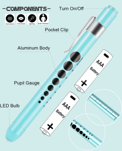 MEUUT Medical Pen Lights for Nurses 3 Pack & 6 AAA Batteries for EMT - color: Pink+Blue+Light Purple