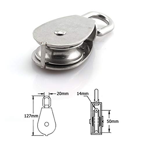 2-Pack M50 Single Pulley Block Stainless Steel Heavy Duty Hardware Single Wheel Swivel Rigging Lifting Wheel Fixed Pulley for Wire Rope Loading 400kg - size: 2-Pack M50