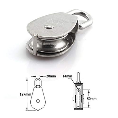 2-Pack M50 Single Pulley Block Stainless Steel Heavy Duty Hardware Single Wheel Swivel Rigging Lifting Wheel Fixed Pulley for Wire Rope Loading 400kg - size: 2-Pack M50