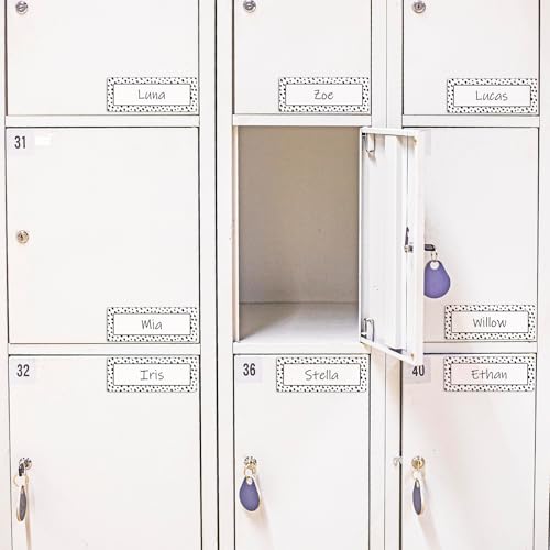 Eaasty 48 Pcs Dry Erase Magnetic Labels Reusable Magnetic Name Tag for Whiteboard Locker Fridge Classroom School Office Home(White with Black Polka Dots) - style: White with Black Polka Dots