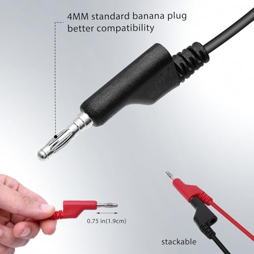 14 Gauge 2pcs 3.3 Ft Stackable 4MM Banana Plug to Alligator Clips UL3135, Heavy Duty Silicone Test Leads Set Jumper Wires Kit for Testing - EDGELEC - size: 3.3 Ft(1m)