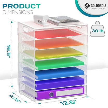 8 Tier Paper Letter Tray Organizer with Handles for Desk (White) - color: White