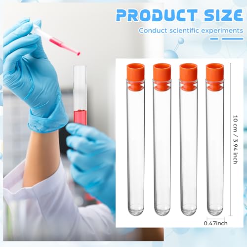 50 Pake 8 ml Clear Test Tubes with Caps 12x100mm Plastic Vials Test Tubes for Scientific Experiments Halloween Christmas Scientific Themed Birthday Party Supplies Candy Storage (Orange) - color: Orange