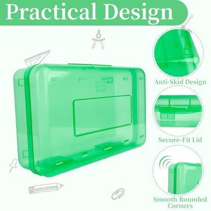 Pencil Box, Clear Pencil Case, Large Capacity Plastic Hard Pencils Case Crayon Box with Snap-Tight Lid Stackable for Kids Adult Student Pens Pencils School Supplies Storage Office Supplies, Green - color: Green