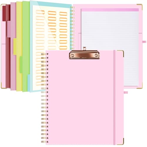 Ospelelf Clipboard with Storage 8.5 X 11，Padfolio Organizer, Spiral Portfolio Letter Size with Notepad, Pen Holder, 5 Extra Folder Divider Pages, Elastic Closure Nurse Office Essentials Baby Pink - color: Baby Pink