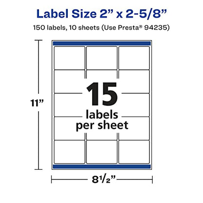 Avery® Printable Durable White Rectangle Labels, Sure Feed® Technology, 2" x 2-5/8", Waterproof Labels, Laser & Pigment-Based Inkjet Compatible, 150 Total - style: 150 labels