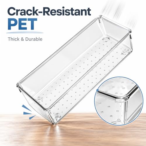 10 Pack Large Clear Drawer Organizer Trays, 3 Sizes, Non-Slip - size: 10 Pack