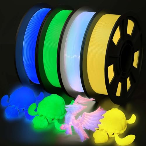 YOUSU 3D Printer Filament Bundle, Glow in The Dark Filament Multicolor, Green, Blue, Yellow and Rainbow PLA Filament 1.75 mm, Dimensional Accuracy +/- 0.03 mm, 250g X 4 Pack - color: 5-green/Blue/Yellow/Rainbow Glow