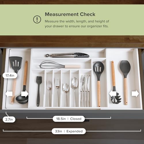 KitchenEdge Silverware & Utensil Organizer | White Bamboo, 18-33 In - color: White Bamboo, size: From 18" to 33" Wide