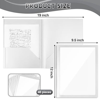 48 Pcs Plastic Folders with Clear Front Pocket, 2 Pocket, White - color: White