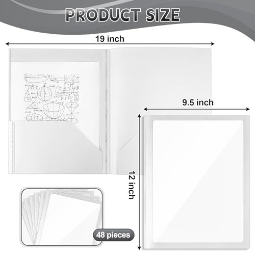 48 Pcs Plastic Folders with Clear Front Pocket, 2 Pocket, White - color: White