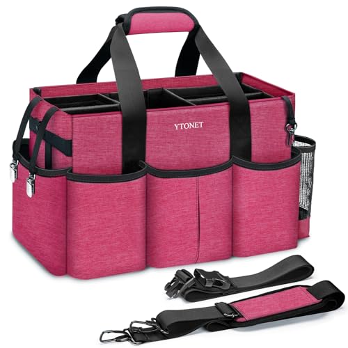 Ytonet Wearable Cleaning Supply Caddy, Foldable Cleaning Tote with Dividers - color: Rose Red, size: Large