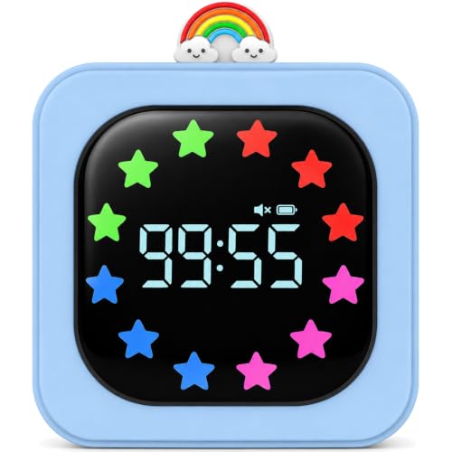 Digital Visual Timer for Kids, Rechargeable 99-Minute Countdown with 12-Star Rainbow LED Display, 9 Color Modes, Silent Mode & Pause, Timer for Classroom, Home & Kitchen - color: Blue