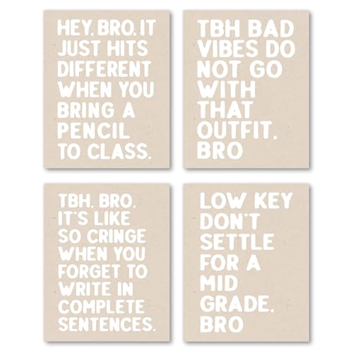Hxlac Funny Classroom Wall Art Prints Set of 4, Classroom Wall Decor, Classroom Posters Middle High School, Black and White Classroom Decor, Funny Classroom Posters, 8x10 Inch Unframed (Khaki) - color: tbh bad_2, size: 8x10inch
