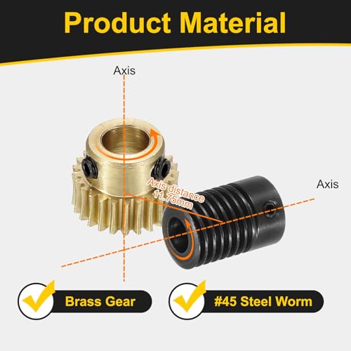 uxcell Worm Gear Set 25T 0.5 Mod 1:25 Brass Gear-6mmOD,1045 Steel Rod 6mmOD - size: Gear-6mm, Rod-6mm Bore, style: 0.5M-25T