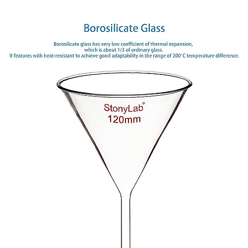 stonylab 1-Pack Glass Funnel, Heavy Wall Borosilicate Glass Funnel, 120mm Diameter and 120mm Stem Length - size: 120mm Diameter and 120mm Stem
