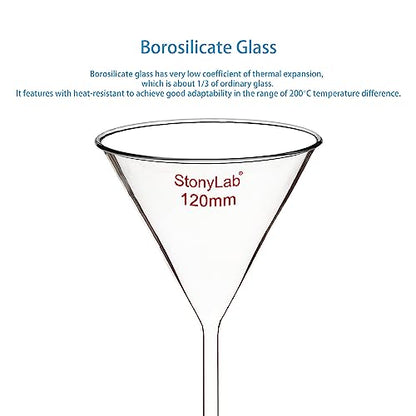 stonylab 1-Pack Glass Funnel, Heavy Wall Borosilicate Glass Funnel, 120mm Diameter and 120mm Stem Length - size: 120mm Diameter and 120mm Stem