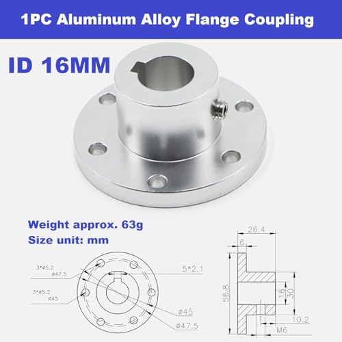 Aluminum Alloy Flange Coupling, 16 mm Inner Dia with Locking Key Slot, Flange Shaft Connector for Connecting Motor and Wheel DIY Model RC Parts (1Piece） - style: 16mm with Keyway