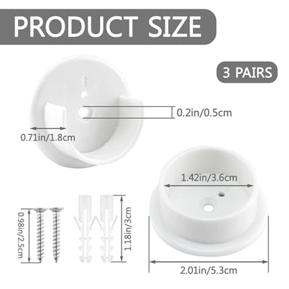 6pcs Heavy Duty Plastic Closet Rod Holders with Screws Wardrobe Tube Rail Support Sockets Multi-Purpose Bracket for Closet Rod Shower Curtain Rod Home Bathroom Clothing Storage (White)