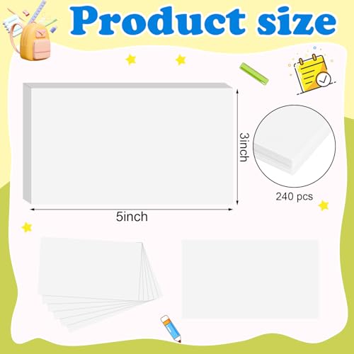240 Count White Blank Index Cards 3x5 Inch Flash Cards Note Cards - color: White-Blank-240 Count, size: 3x5