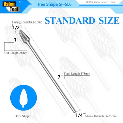 SF-5L6 Tungsten Carbide Burr Rotary File Tree Shape Radius End Shape Double Cut for Die Grinder Drill Bits 1/4'' Inch Diameter of Shank and 1/2'' Inch Diameter of Cutter 1'' Inch Cutter Length - style: SF-5L6