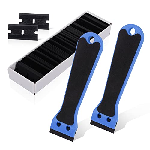 EHDIS 2pcs Plastic Razor Scraper 6-inch Long Handle Adhesive Remover Tool with 100 Double-Edge Blades for Window Tint Vinyl Scraper Decal Sticker Glue Remover (blue) - color: Blue