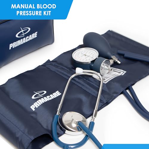 Primacare DS-9197-BL Professional Classic Series Manual Adult Size Blood Pressure Kit, Emergency Bp kit with Stethoscope and Portable Leatherette Case, Nylon Cuff, Blue - color: Blue