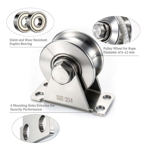 Cable Pulley Wheel Stainless Steel, Duplex Bearings, Rope Pulley for Pulley System, Gym Equipment, Sliding Gate, 2 Pack - size: 48mm_2 PCS