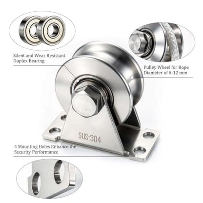 Cable Pulley Wheel Stainless Steel, Duplex Bearings, Rope Pulley for Pulley System, Gym Equipment, Sliding Gate, 2 Pack - size: 48mm_2 PCS
