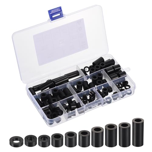 PATIKIL M6 Nylon Spacer Set, 100Pcs Non-Threaded ABS Round Spacer Standoff Assortment Electrical Outlet Spacers for PCB Motherboard, Circuit Board, Switch and Receptacle, Black - color: Black, size: M6