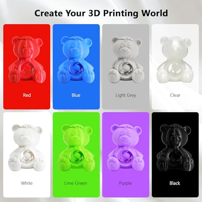 1.75mm 8 Spools Basic Colors PLA 3D Printer Filament Bundle, White/Black/Clear/Light Grey/Blue/Red/Green/Purple, Each Spool 0.25kg, Total 2kg PLA 3D Printing Material, 250g x 8 Spools - color: 8 Colors Bundle: White/Black/Clear/Light Grey/Blue/Red/Green/P