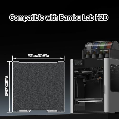 355x346mm Black PEI Double Side Build Plate for Bambu Lab H2S/H2D, 3D Printer Parts Textured PEI Spring Steel Plate Print Bed for Bambulab H2D 3D Printers - size: 355x346MM