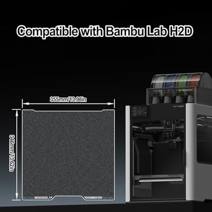355x346mm Black PEI Double Side Build Plate for Bambu Lab H2S/H2D, 3D Printer Parts Textured PEI Spring Steel Plate Print Bed for Bambulab H2D 3D Printers - size: 355x346MM