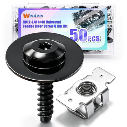 weideer 50PCS M4.2-1.41 (#8) Universal Fender Liner Screw U Nut Kit,Bumper Cover Engine Splash Shield Hex Head Screw U Clips,Automotive Body Screws Clips (25sets) K-M176-50PCS - color: SV M4.2