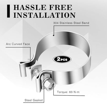 2 Pack 5 Inch Narrow Band Muffler Clamp, 304 Stainless Steel Slip Joint Clamp, Fits 5" Od Pipe for Automotive Repair - size: 5 Inch