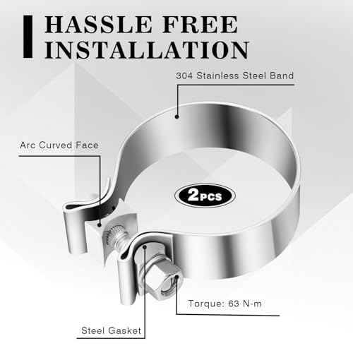 2 Pcs 2.5 Inch Muffler Clamp, 2 1/2" Narrow Band Muffler Clamp Stainless Steel for Pipes and System Repair - size: 2.5 Inch