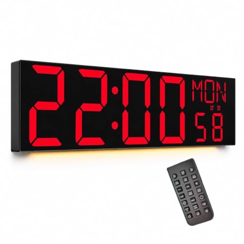 JALL 30" Giant Digital Wall Clock with Remote, Extra Large LED Clock with 7.3-inch Jumbo Numbers, Huge Wall Clock for Living Room, Gym & Church, Black Shell Red Digits - color: Black, size: 30 inches