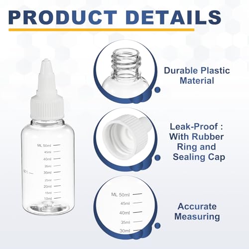 PATIKIL 50ml 2oz,9 Pcs Plastic Squeeze Dispensing Bottles,Transparent,White - color: Transparent/White, size: 50ml