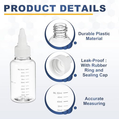 PATIKIL 50ml 2oz,9 Pcs Plastic Squeeze Dispensing Bottles,Transparent,White - color: Transparent/White, size: 50ml