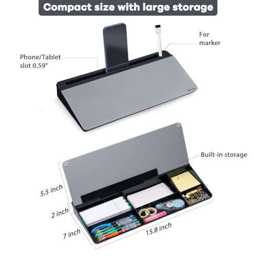 Varhomax Glass Desk Whiteboard with Storage, Desktop Organizer - color: Black&gray