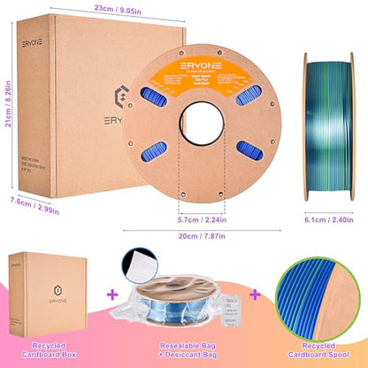 ERYONE Silk Filament PLA+ 1.75mm Shiny 3D Printer Filament, Multicolor PLA 2 in 1, 1kg (2.2LBS)/Spool, HS Silk Dual Color Blue & Green - color: Silk Pla+ 2 in 1 Blue Green