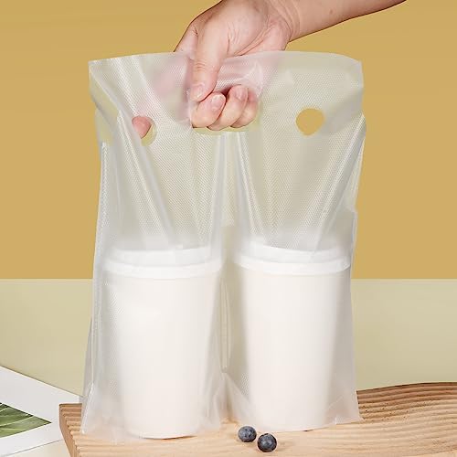 Elyfree Drink Carrier for Delivery, Clear Cup Carrier with Handle for Drink Cups/Coffee/Tea/Juice, Plastic Bags for Drinks, Portable Take Out Bags for Coffee Shop/Restaurant/Bar (2 cup, 100 Pack) - color: 2 cup, 100 Pack