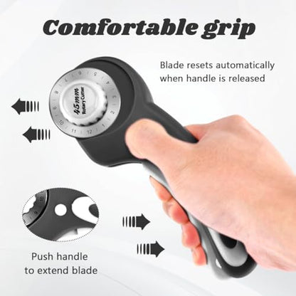 45mm Rotary Cutter with 10 Extra Replacement Blades, with Safety Lock - color: Black