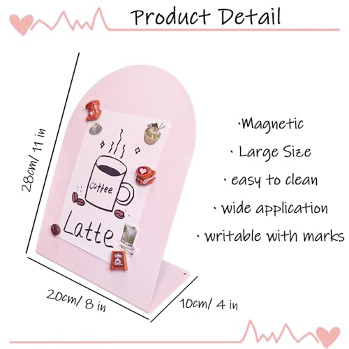 2 Pack Metal Pink Arched Magnet Display Board, 11"×8" Anti-Slip Desk Magnetic Bulletin Board Decorative Tabletop Memo Photo Display Stand Small Business Supplies for Home Office Vendor Booth Classroom - size: 11" × 8"- P