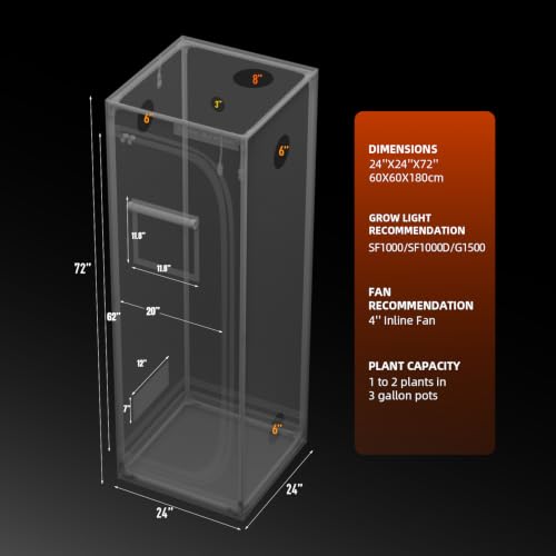 Spider Farmer 2x2x6 Grow Tent 24"x24"x72" for Indoor Plant Growing 2026 New - size: 24"x24"x72"